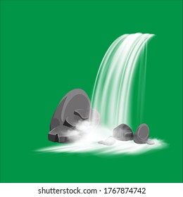 Waterfalls with different shape cascades, pure and clean freshwater stream on rock, realistic vector illustration set. Nature environment isolated design elements collection