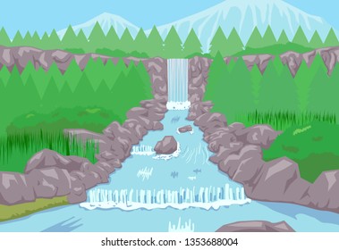 Waterfalls flowing on the river vector