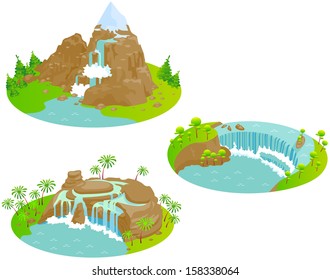 Waterfalls. Fun cartoon map elements. Elements  are in the separate layers. 