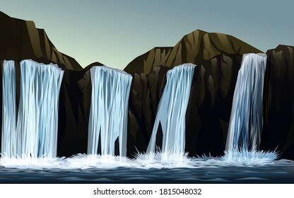 Wasserfälle und Felsen, Vektorgrafik