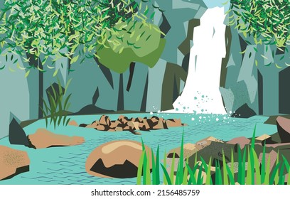 The waterfalls scape with light green tone.