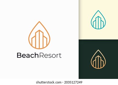 Waterfront apartment or property logo in simple line shape