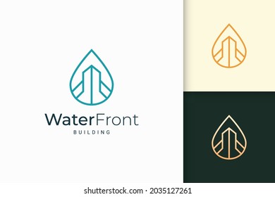 Waterfront apartment or property logo in simple line shape