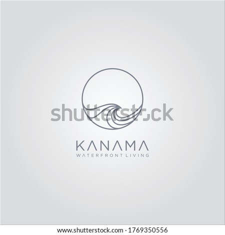 Waterfront living logo with the concept of waves and circles that depicts residential windows.