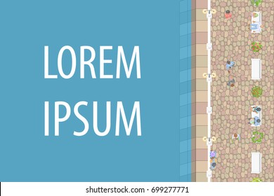  Waterfront top view. Vector background. Promenade. (view from above)