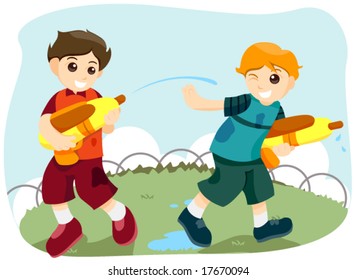 Watergun Fight - Vector