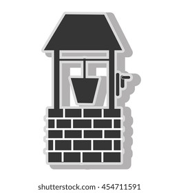 Waterhole bucket water , isolated flat icon with black and white colors.