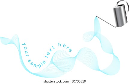 Watering can with abstract wave and text