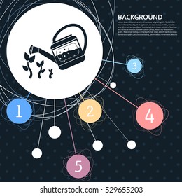 Watering can with the background to the point and with infographic style. Vector illustration