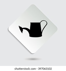 Watering can - black vector icon  on a paper button