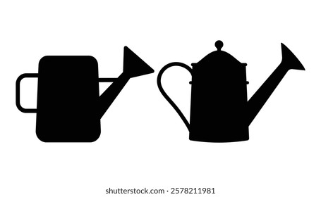 Watering can black and white flat vector icon and clip art design
