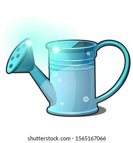 Watering can blue luminous isolated on a white background. Vector cartoon close-up illustration