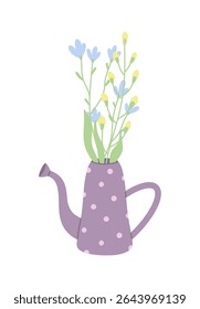 Watering Can and bouquet of wild flowers.