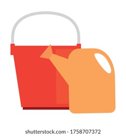 watering can with bucket, irrigation symbol isolated icons vector illustration design