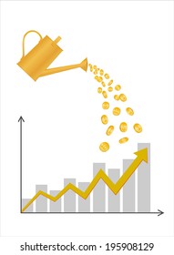 Watering can and business graph. Vector on white background