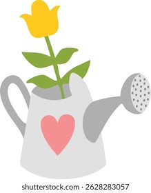 Watering Can with a Cheerful Yellow Tulip
