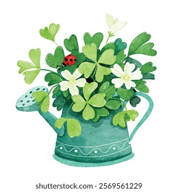 Watering can with clover leaves