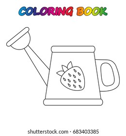 watering can - coloring book.  Coloring  page to educate preschool kids .  Game for preschool kids.  Vector cartoon  illustration, worksheet.