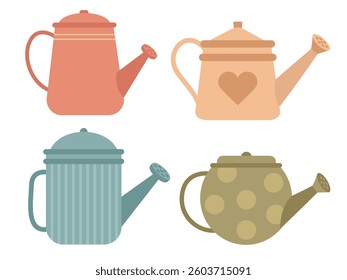 Watering can cute spring set. Farming and agriculture illustration. Take care of plant.