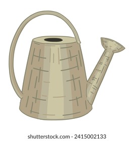 Watering can doodle. Clip art of gardening tool. Cartoon vector illustration isolated on white.