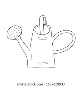 Watering can doodle illustration, isolated line art of metal watering pot for watering flowers, vector linear icon. Hand drawn isolated illustration, gardening gear
