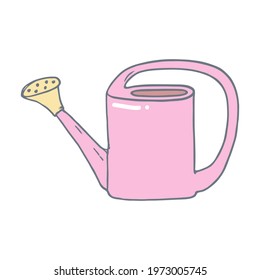 Watering can in doodle style. Gardening. Template for postcard, banner, poster, web design. Hand Drawn vector illustration.