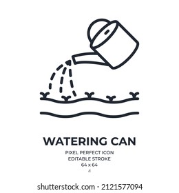 Watering can editable stroke outline icon isolated on white background flat vector illustration. Pixel perfect. 64 x 64.