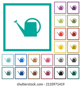 Watering can flat color icons with quadrant frames on white background