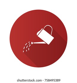 Watering can flat design long shadow glyph icon. Plant care. Vector silhouette illustration
