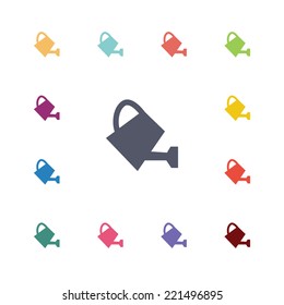 watering can flat icons set. Open round colorful buttons. Vector 