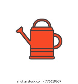 Watering can flat line colored icon.