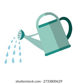 Watering can in flat style for spring gardening. Ideal for plant care illustrations, hobby graphics, and garden themes.