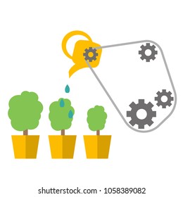 Watering can with flower vector icon. Vector flat cartoon illustration icon design
