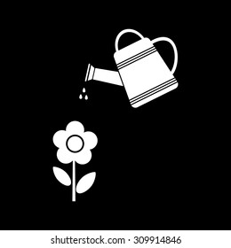 Watering can with flower vector icon