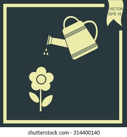 Watering can with flower vector icon