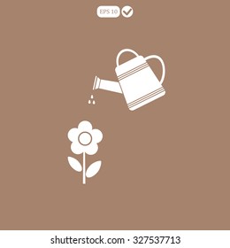 Watering can with flower vector icon