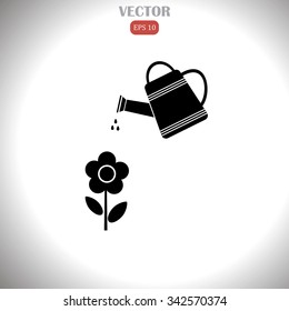 Watering can with flower vector icon