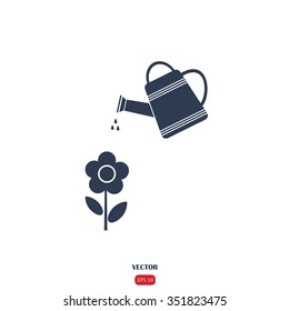 Watering can with flower vector icon