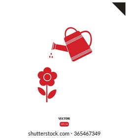 Watering can with flower vector icon
