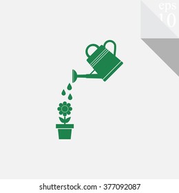 Watering can with flower vector icon.
