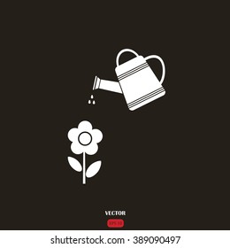 Watering can with flower vector icon