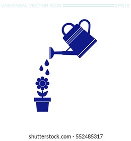 Watering Can With Flower Vector Icon.