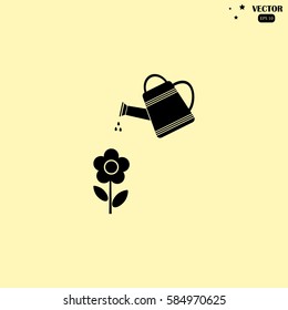 Watering can with flower vector icon