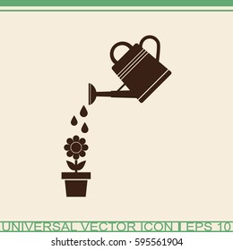 Watering can with flower vector icon.