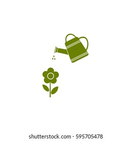 Watering can with flower vector icon