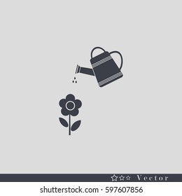 Watering can with flower vector icon