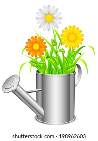 Watering can and flowers.