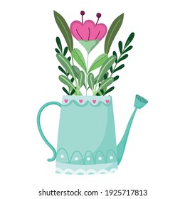 watering can with flowers decoration vector illustration isolated style