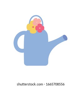 Watering can with flowers flat style icon design, Gardening garden planting nature ecology outdoors and floral theme Vector illustration