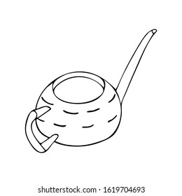 Watering can for watering flowers and plants. Black and white doodle style illustration. Spring and summer concept. Kettle